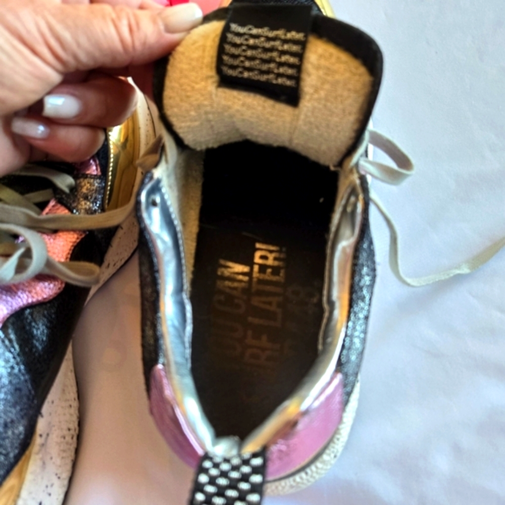 💜P448 Womens Mixed Media Alex Metallic Leather Lace-Up  Sneakers Size 40 - Picture 9 of 10